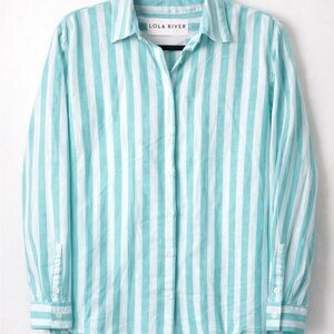 Lola River Green White Striped Button Up Shirt Lightweight Long Sleeve Top Small